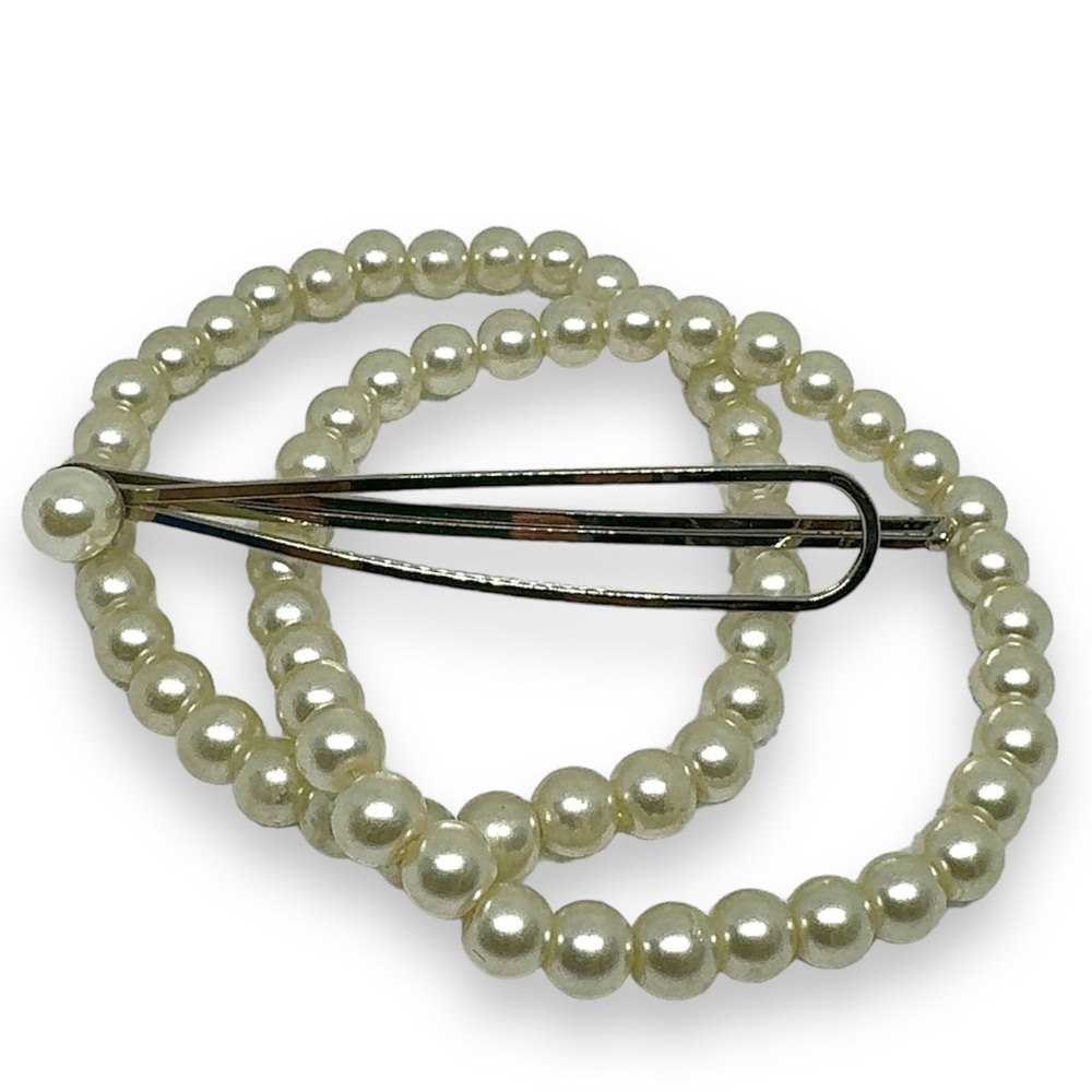 White Faux Pearl Stretch Bracelet 4mm 18cms Set with Hair Clip